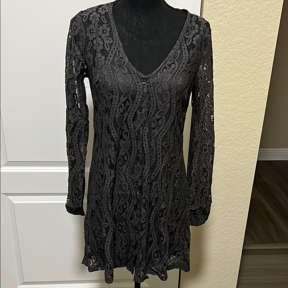 Love stitch, gray Lace Long Sleeve Dress